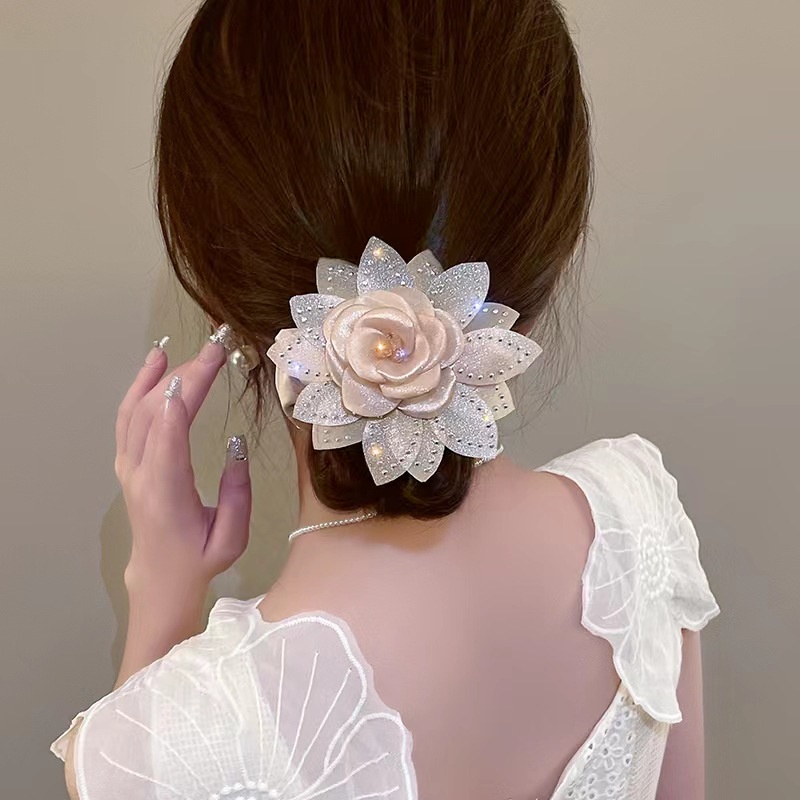 Flower Head Rope Girls Simple Temperament Tie Low Ponytail Rubber Band ...