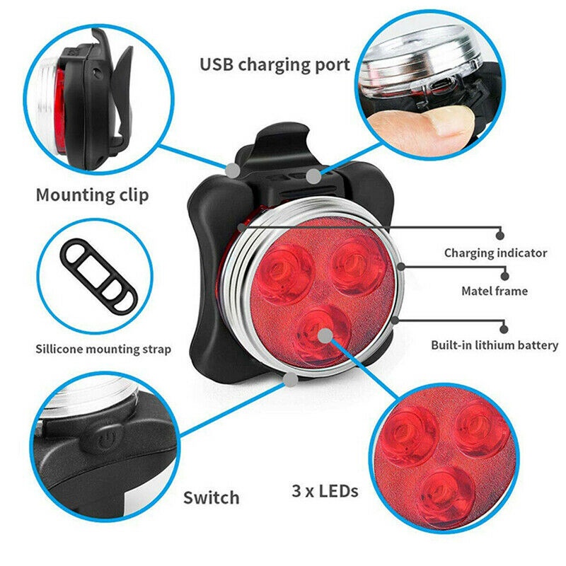 BUCKLOS Bike Rear Light 3 LED USB Rechargeable Bike Tail Light Mtb ...