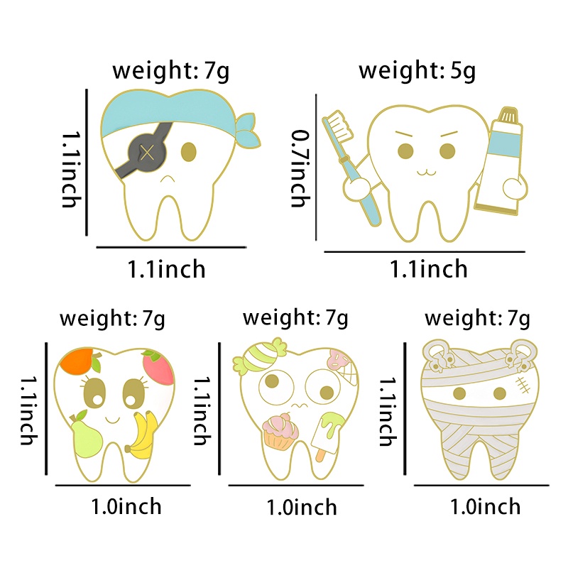 Cute Teeth Toothbrush Metal Enamel Brooch Pin Cartoon Dentistry Badges ...