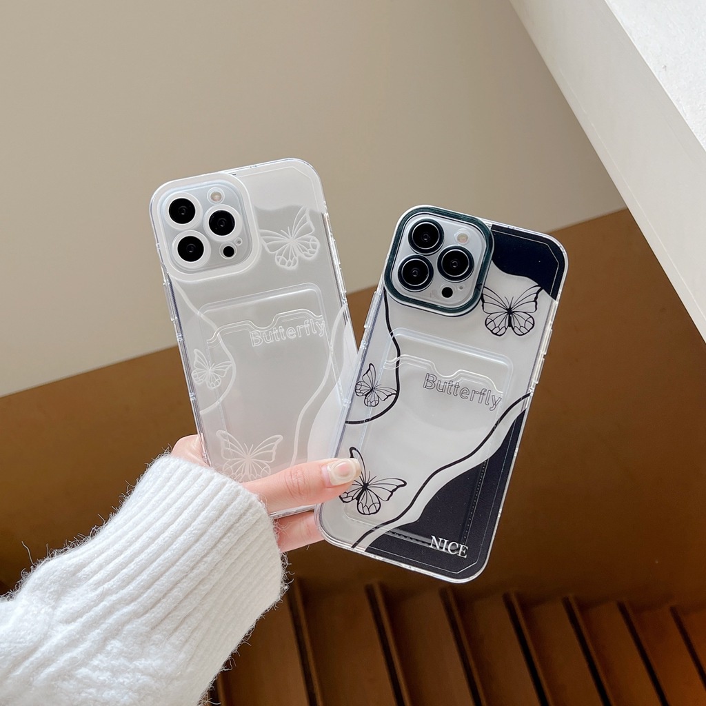 Casing for iPhone 11 13 14 Pro Max Fancy Lace Black White Butterfly