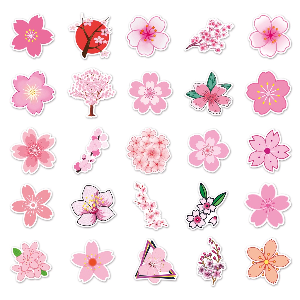 50 Packs Cherry Blossoms Flower Stickers Water Bottles Laptop Phone ...