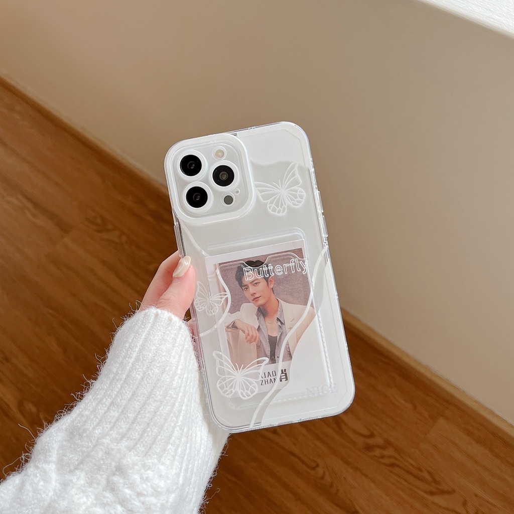 Casing for iPhone 11 13 14 Pro Max Fancy Lace Black White Butterfly