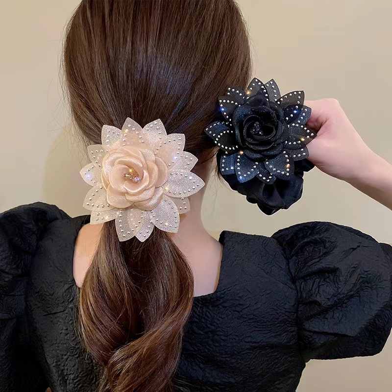 Flower Head Rope Girls Simple Temperament Tie Low Ponytail Rubber Band ...