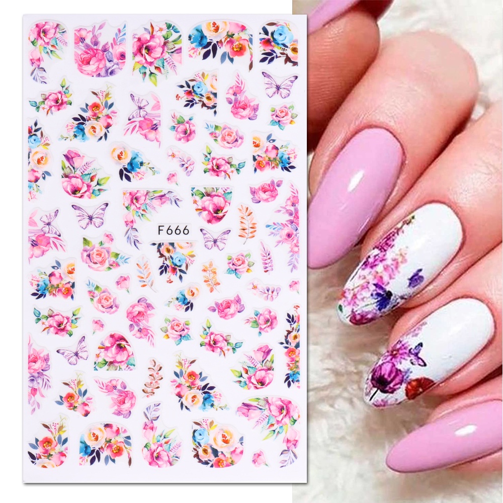 1 Sheets Spring Flowers Nail Art Stickers Decals Self-Adhesive ...