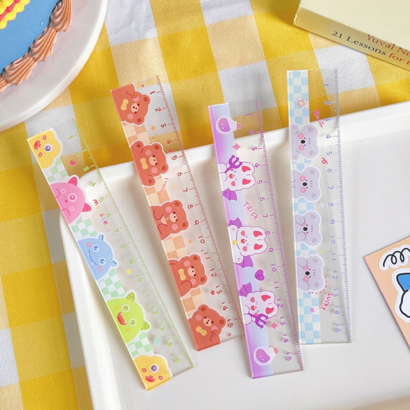 Transparent Cute Ruler Bear rabbit Student Cartoon Rulers Multifunction ...
