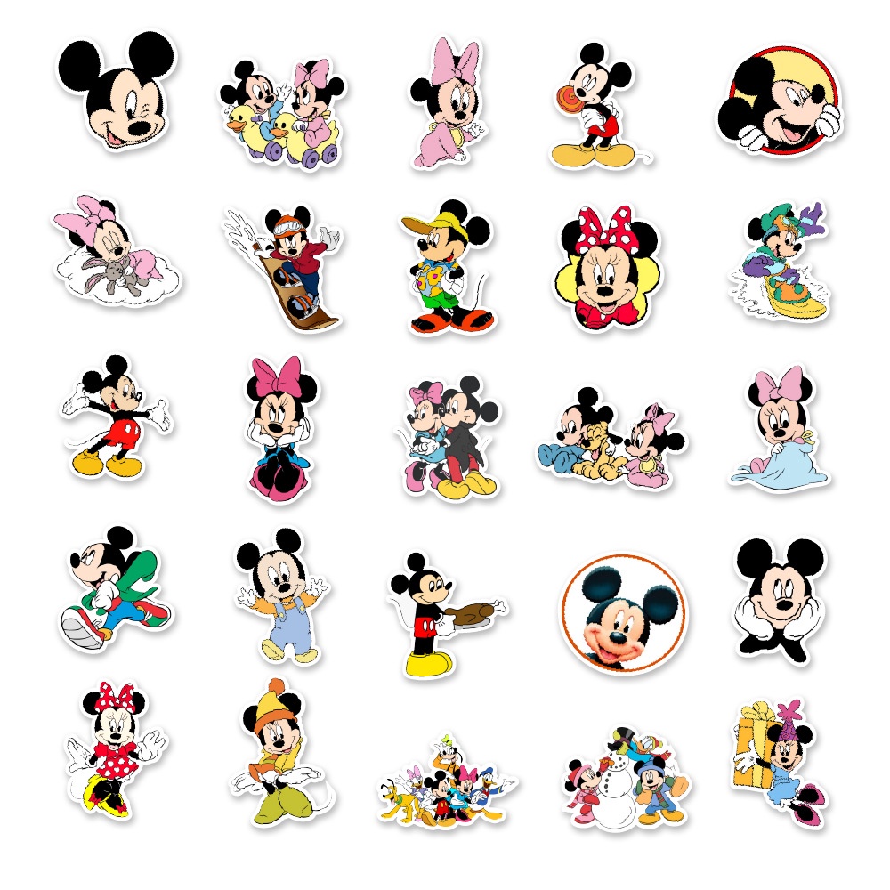 MUYA 50pcs Mickey and Minnie Mouse Stickers Waterproof Cute Cartoon ...