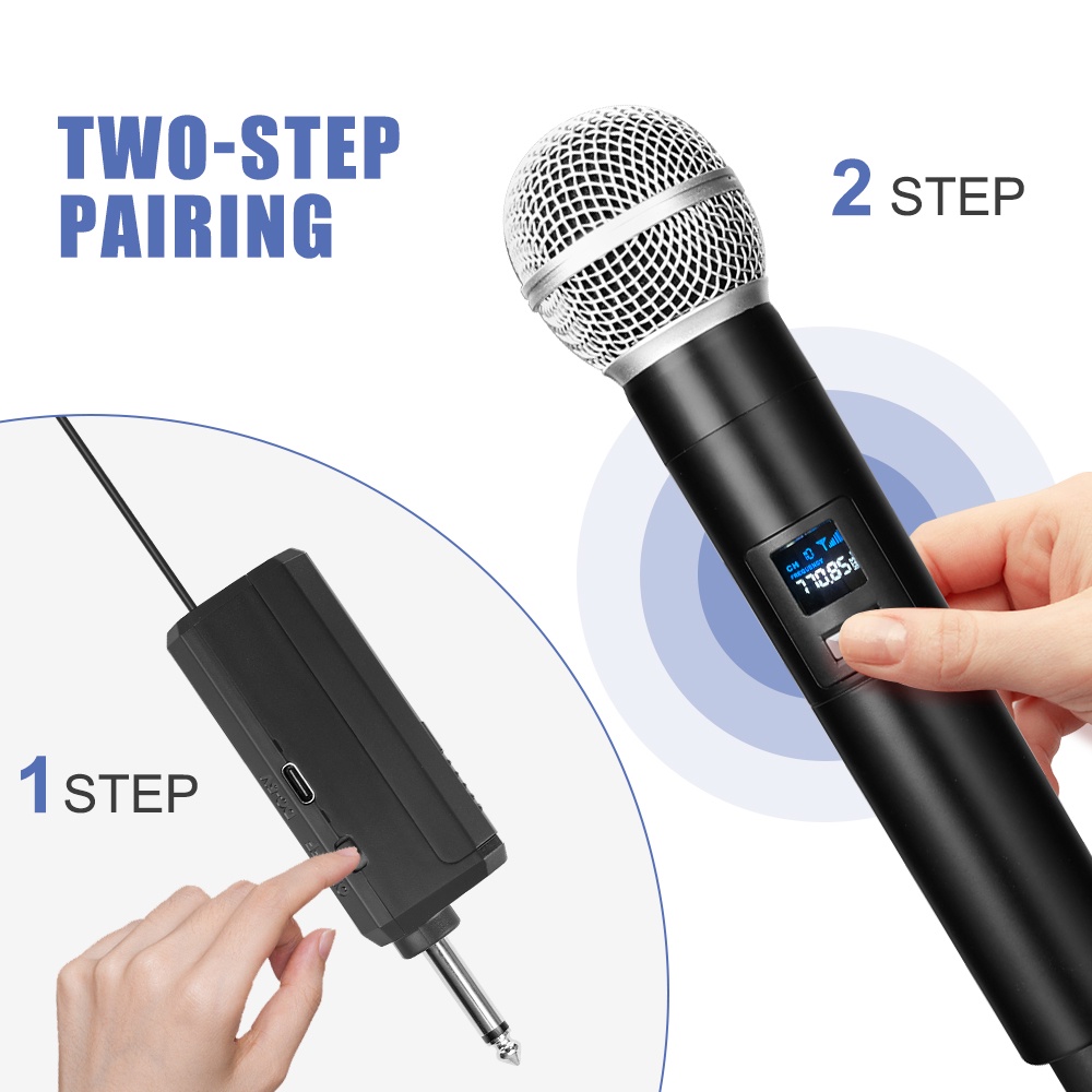 2 In 1 UHF Wireless Microphone Karaoke Dual Handheld Dynamic Mic ...