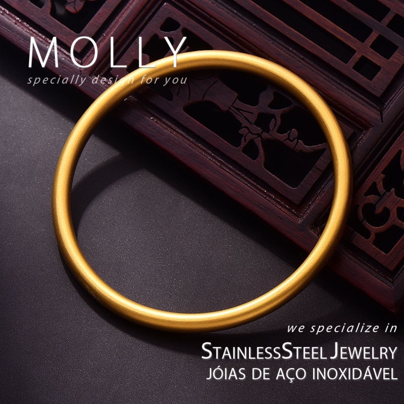 Stainless Steel Classic Frosted Bangle Bracelet Women Non Tarnish 18K