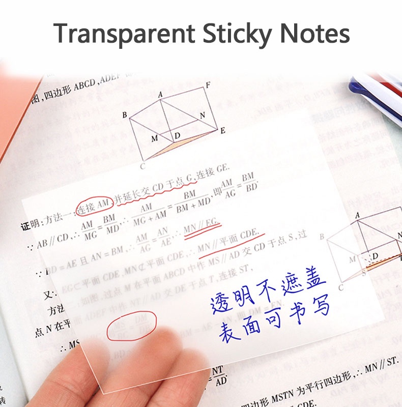 50 Sheets Transparent Sticky Notes Multiple sizes Waterproof Colourful ...