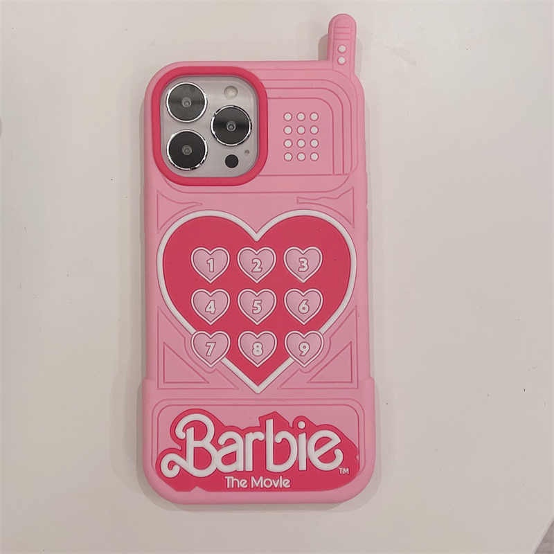 Cubic Barbie Phone】Pink Retro Telephone Soft Silicone Case For