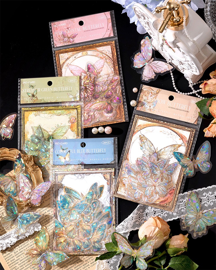 30 pieces cPET sticker pack butterfly retro literature laser handbook ...