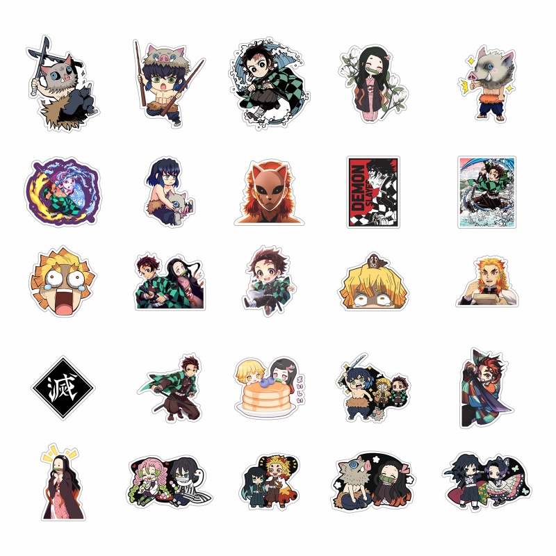 50pcs Demon Layer Anime Cartoon Theme Party Stickers Cute Kamado Nezuko ...