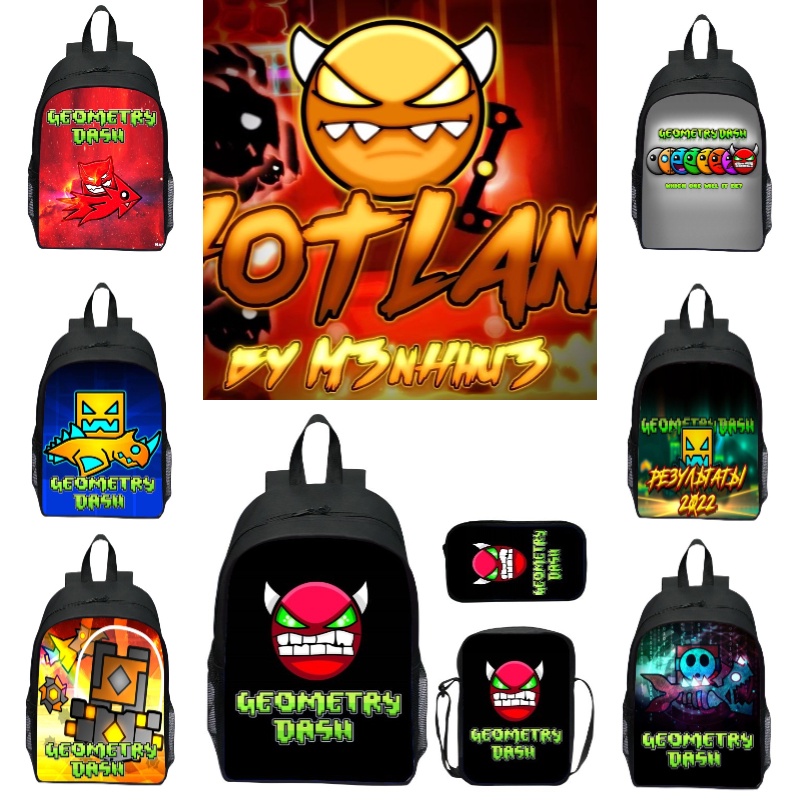 Geometry Dash Backpack Set Trendy Cartoon Design Suitable For Boys And ...
