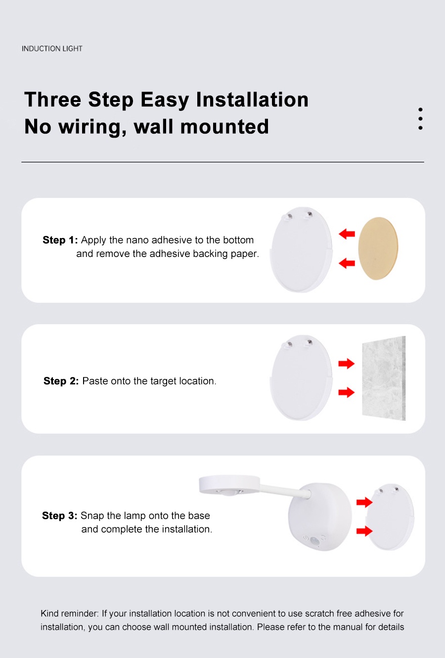 LED Motion Sensor Wall Light Spotlight Wireless USB Rechargeable for ...