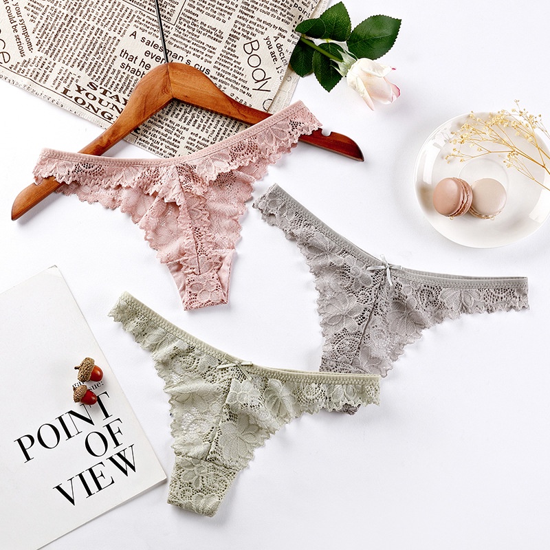 ZXYOUPING 3 Pcs Women Sexy Lace T Back Low Waist Transparent Hollow Out ...