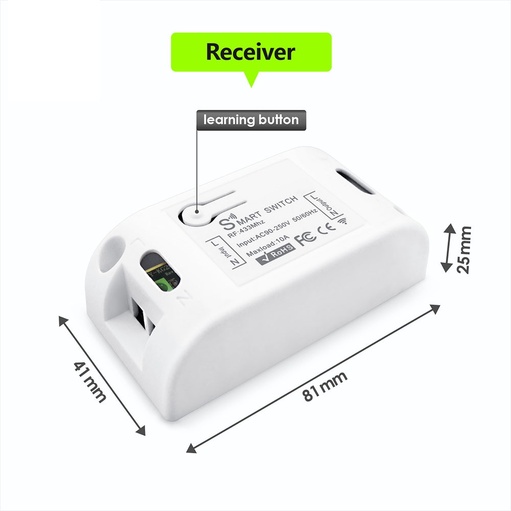 Compact Wireless Light Switch Kit With RF Remote - Transmitter & Receiver For Indoor/Outdoor Lamps