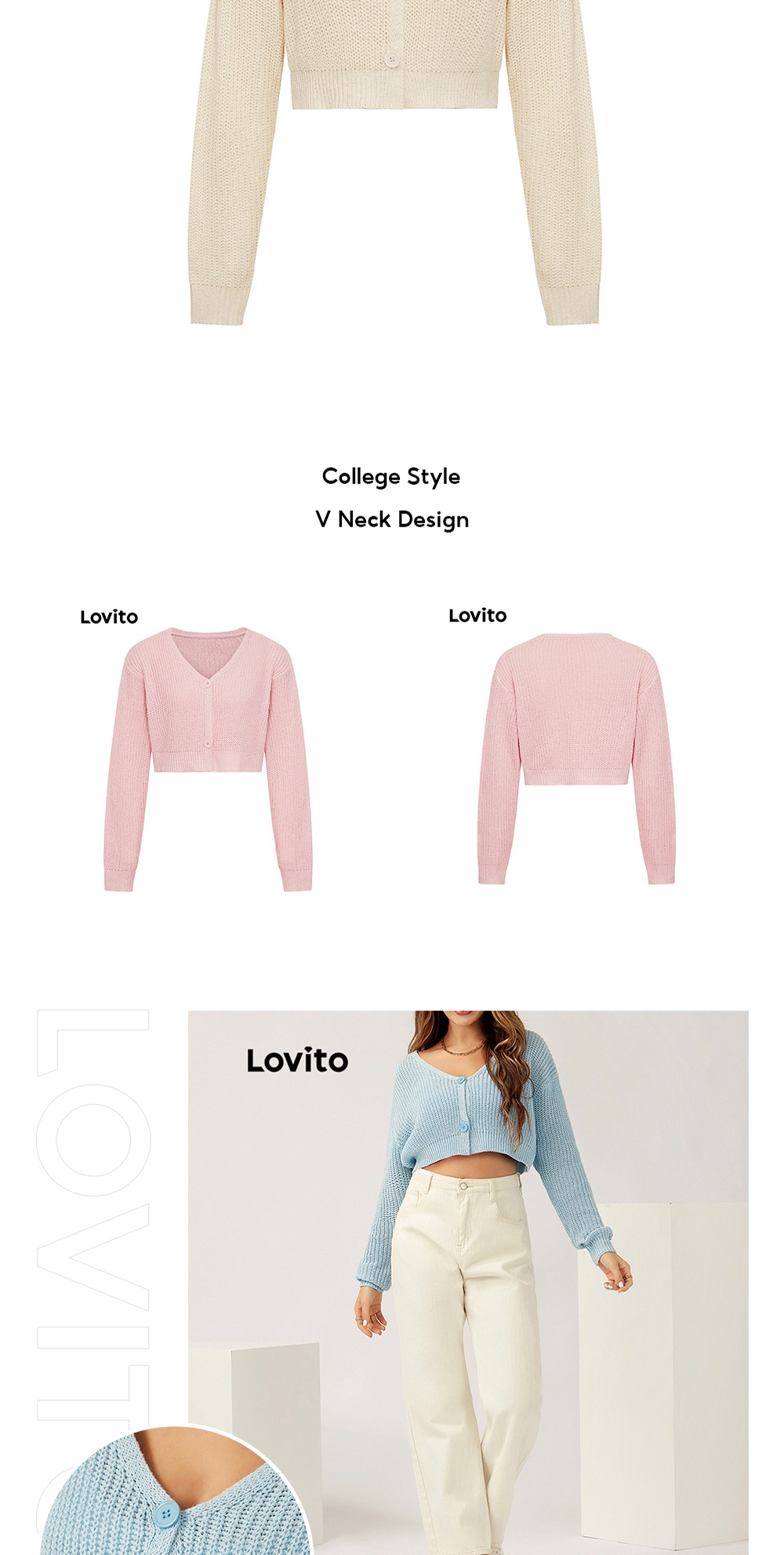 Lovito Casual Plain V Neck Long Sleeve Button Sweater Cardigan for ...