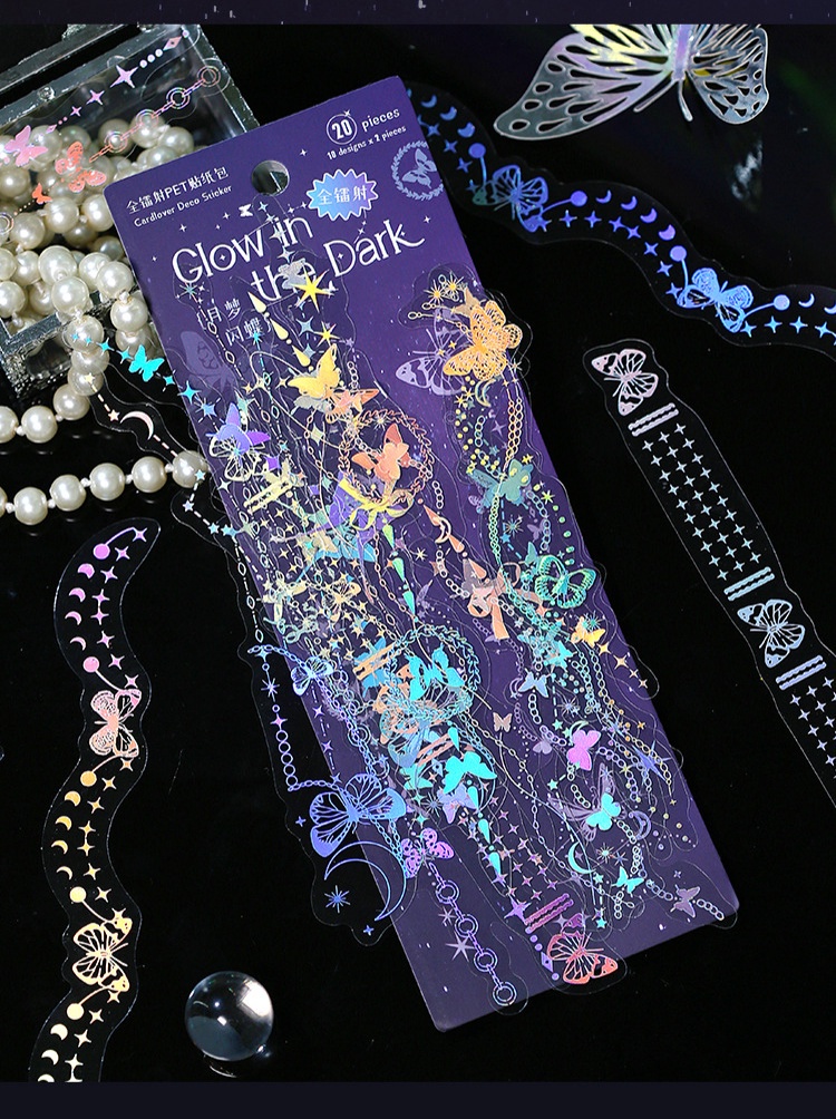 20 Sheets Firefly Streamer Series PET Sticker Pack Fantasy Colorful ...