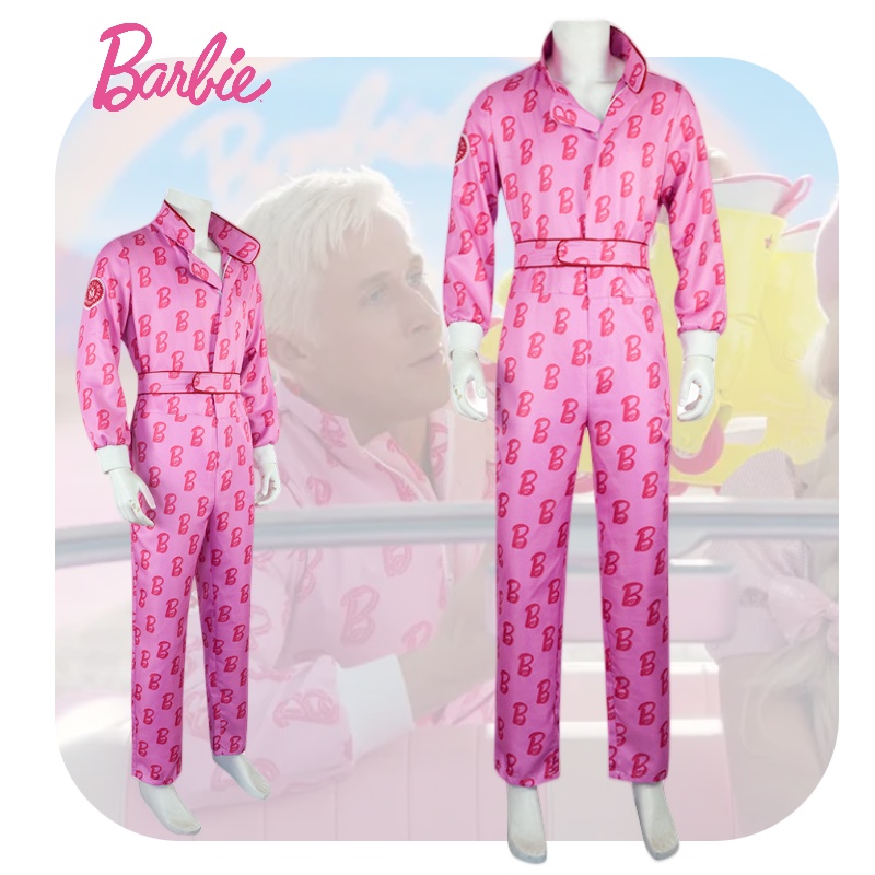 Barbie Ken Cosplay Costume Pink Jumpsuits Letter Print Halloween Prop ...