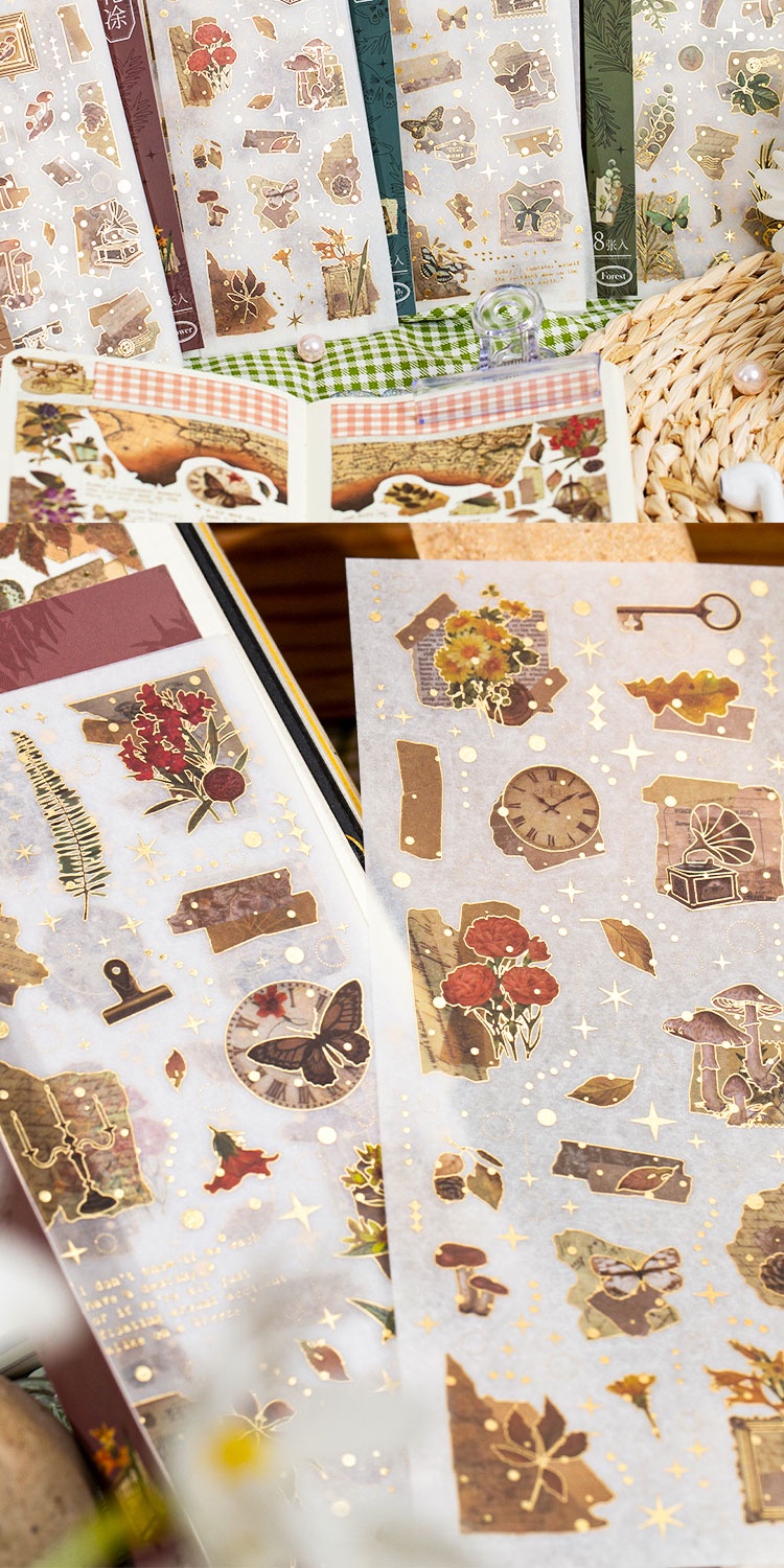 Journamm 8 Sheets/pack Vintage Laser Gold Sticker DIY Scrapbooking ...