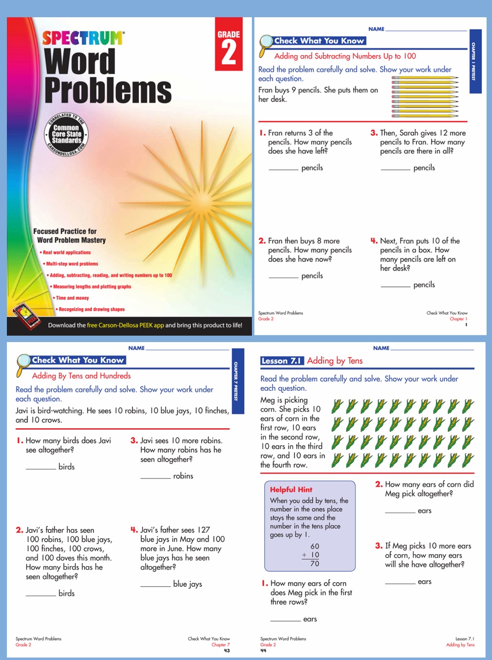 Spectrum Word Problems Workbook Grade 2-8 Learn Basic Math Skills ...
