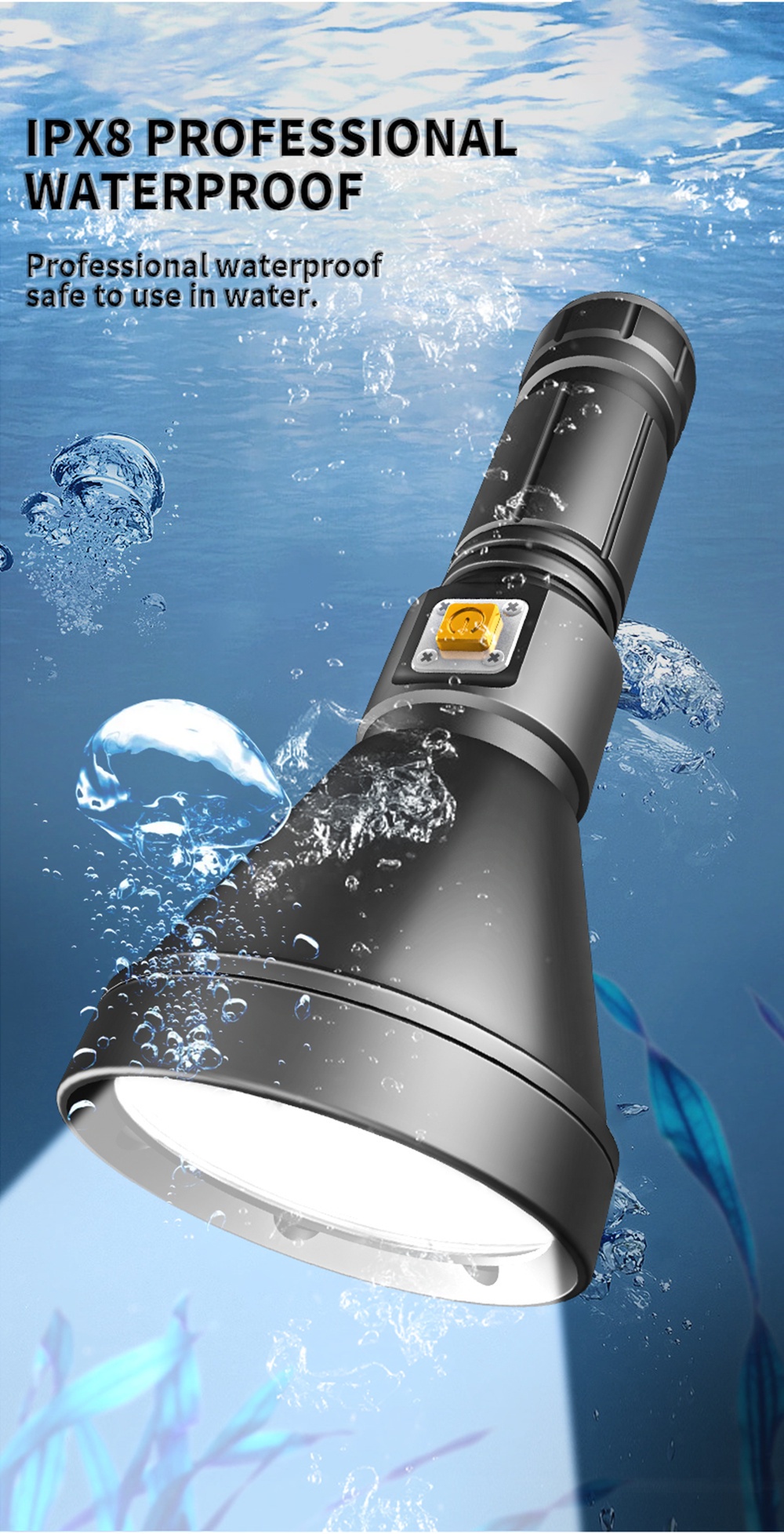 Super Bright Diving Flashlight IPx8 Waterproof Torch Spotlight Led ...