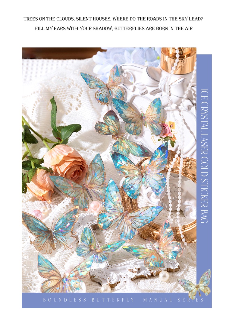 30 pieces cPET sticker pack butterfly retro literature laser handbook ...