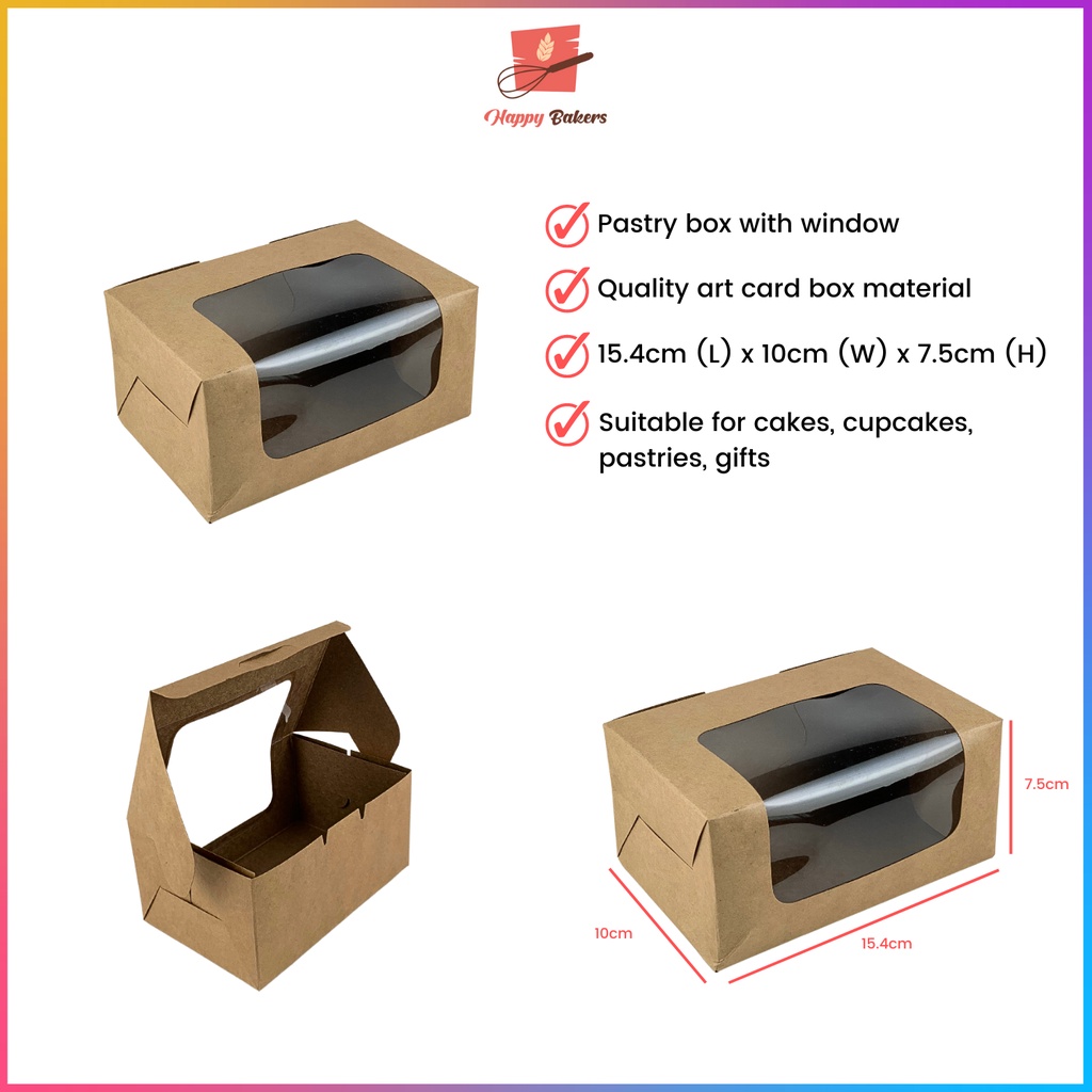 L Shaped Brown Kraft Box With Window For Cakes Cookies Tarts | Shopee ...
