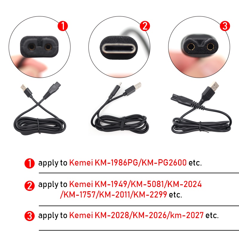 Original USB Power Charger Cable for Kemei 1986PG 1949 2028 2026 ...