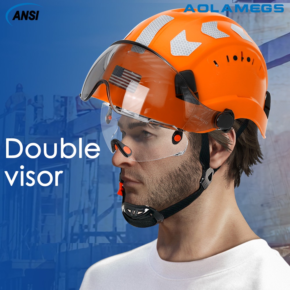 AOLAMEGS CE Construction Safety Helmet With Visor Built Goggles ...