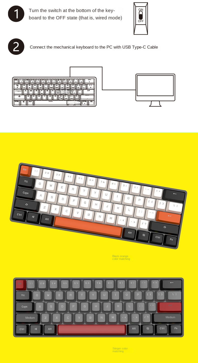 Lychee Gaming DK61 dk68 dk84 RGB Tri-mode Bluetooth Wireless Mechanical ...