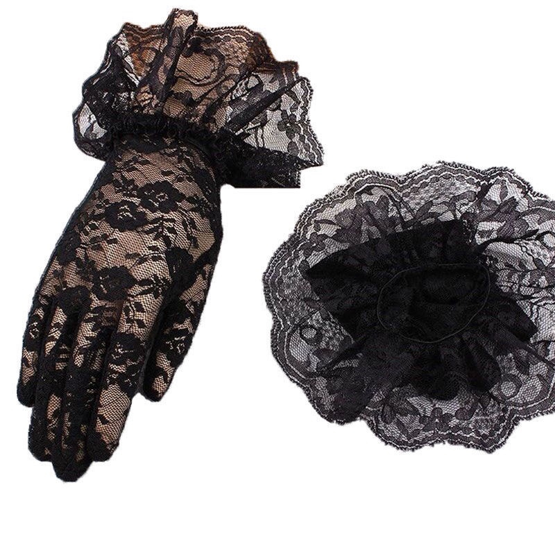 Large Lace Gloves for Women's Elegant White Bride Hollow Out Thin Sun ...
