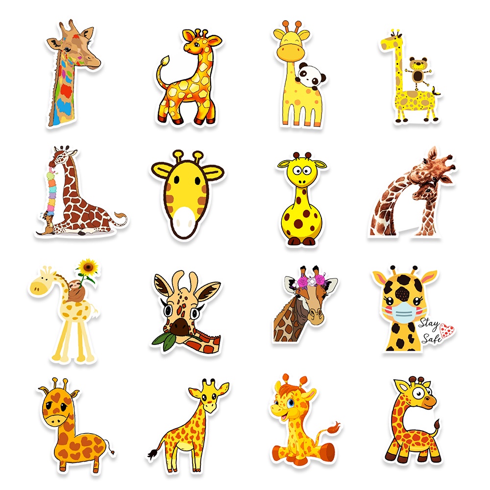MUYA 50pcs Cute Giraffe Animal Stickers Yellow Graffiti Vinyl Stickers ...
