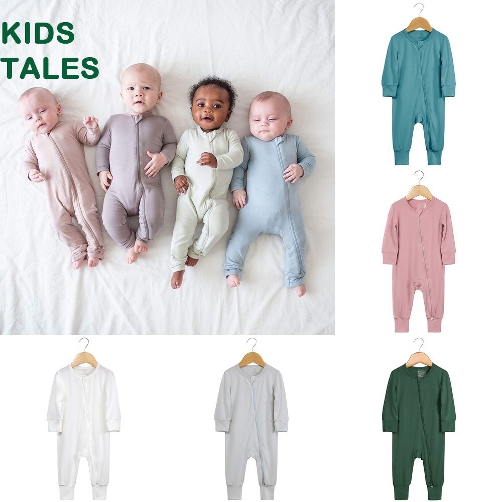 Kids Tales Bamboo Fiber Toddler Jumpsuit Baby Pajamas Clothes Long-sleeved  Foot Climbing Children's Solid Color Cotton Bodysuit For Newborn