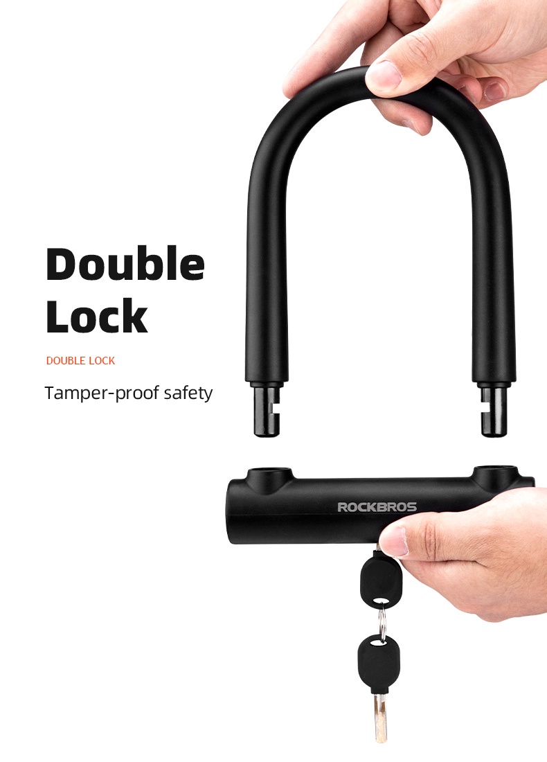 Antivol Vélo U-Lock RockBros – Alliage Acier, Diamètre 23mm, Cadenas à Clé, Noir, Taille Medium