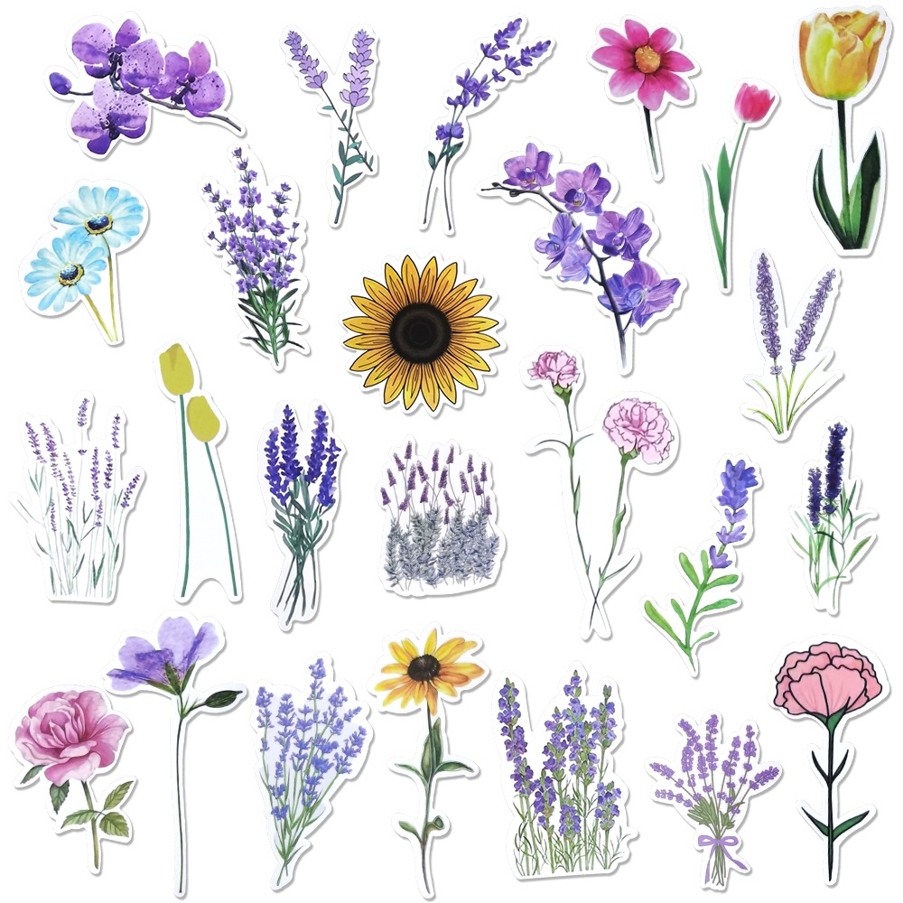 MUYA 50pcs Flowers Stickers Waterproof Vinyl Stickers for Journal ...