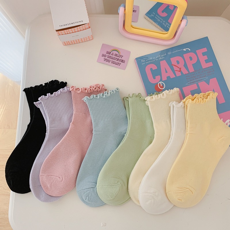 Fashionable Candy-Colored Women's Socks with Ruffle Frilly Breathable ...