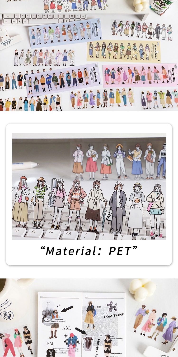 Journamm 3pcs/pack Ins Girl Stickers PET Materials DIY CUT Scrapbook ...