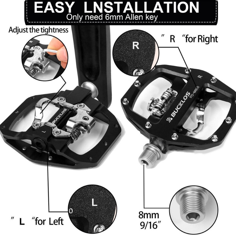 Pédales Double Face BUCKLOS PD-M680 – Plat Et SPD, 3 Roulements Scellés, Pour VTT Et Route