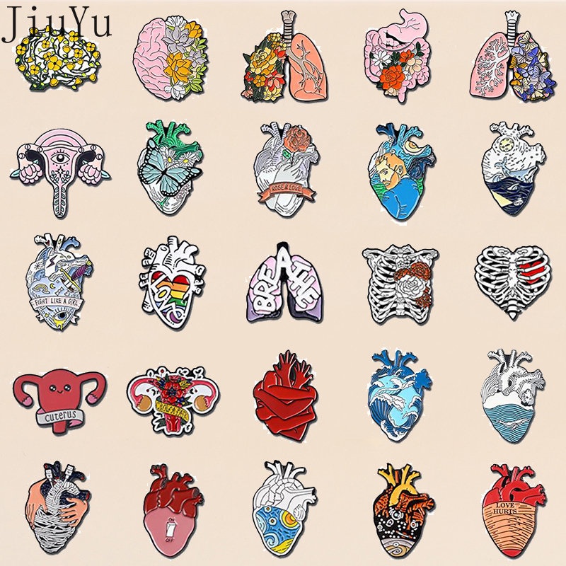 Creative Internal Organs Enamel Pin Medical Heart Brain Lung Womb Rib ...