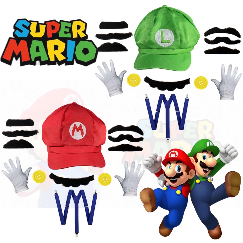 Unisex Super Mario Baseball Cap Cosplay Accessory Set Hat Cap Party ...