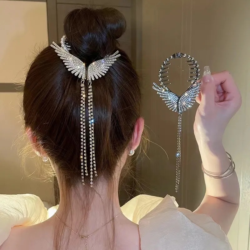 Rhinestone Pearl Angel Wings Design Headdress Hair Clip main image 1