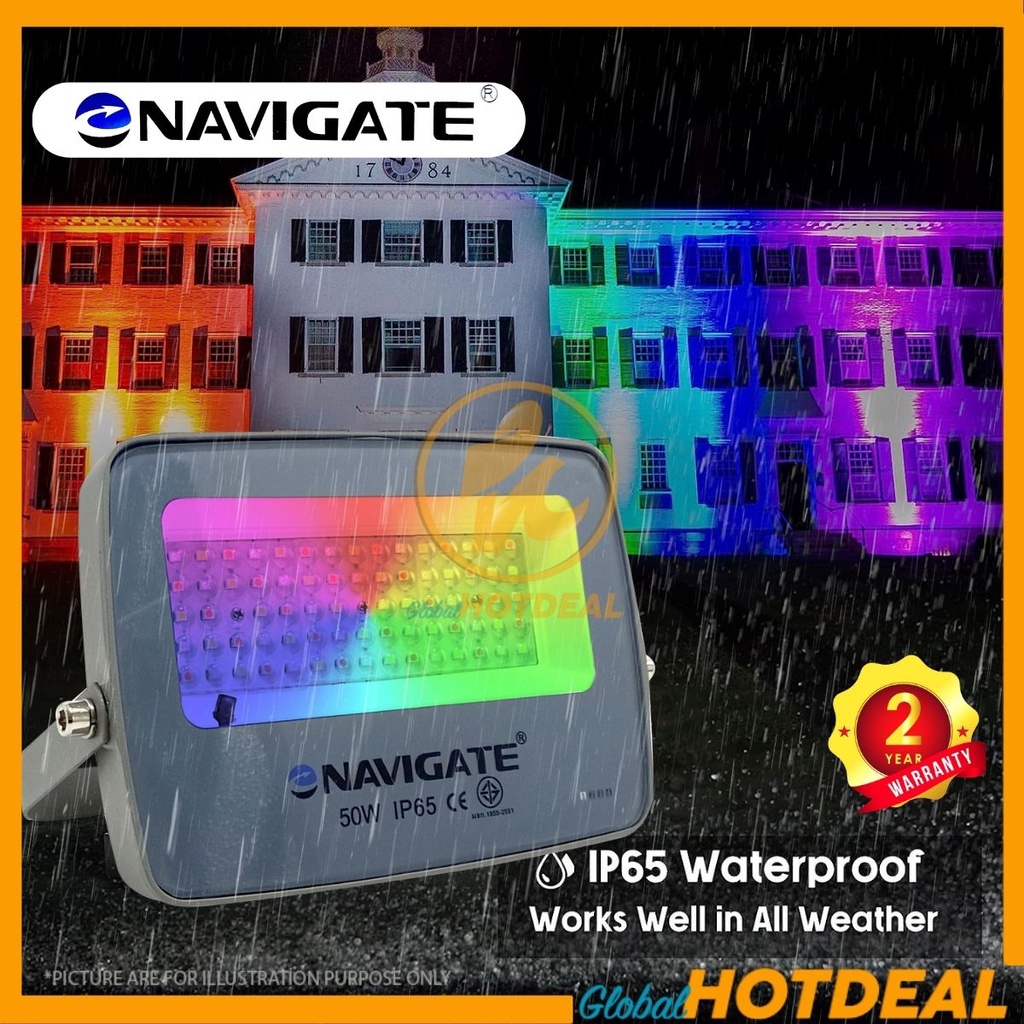 NAVIGATE IP65 50W RGB LED Light Spotlight Remote Flood Light Rainbow ...