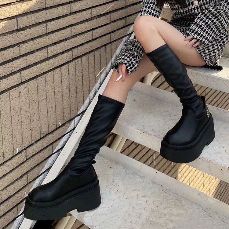 High Boots women's platform bottom middle heel (3-5cm) round head ...