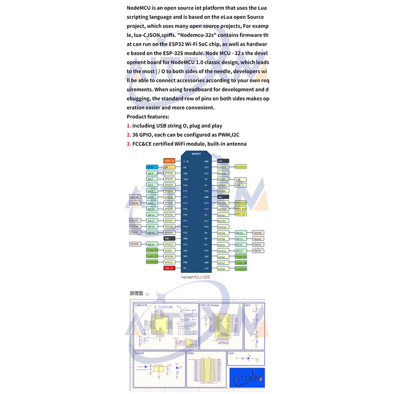 ESP32/ESP-32S Development Board NodeMCU-32S CH340 MICRO USB WiFi ...