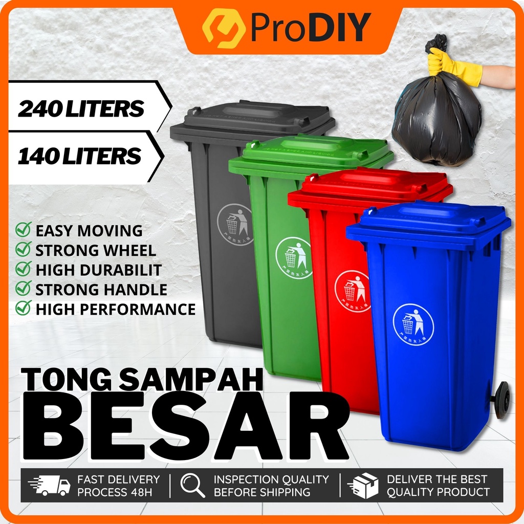 Tong Sampah Besar Bertutup 240L 120L Indoor & Outdoor Heavy Duty ...