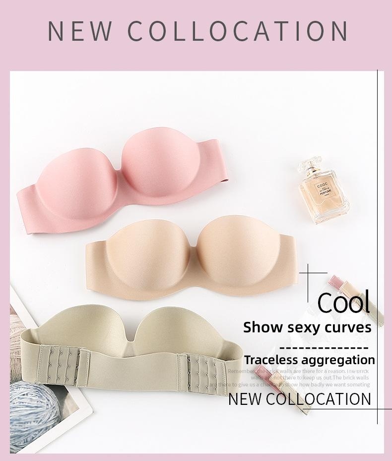 Women's Strapless Push Up Bra - Front Closure, Non-Slip, Wireless, Seamless Bandeau Tube Top