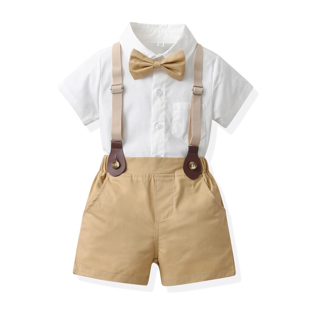 Baby Boy Ootd White Shirt Khaki Shorts Clothes for Kids Boy Formal ...