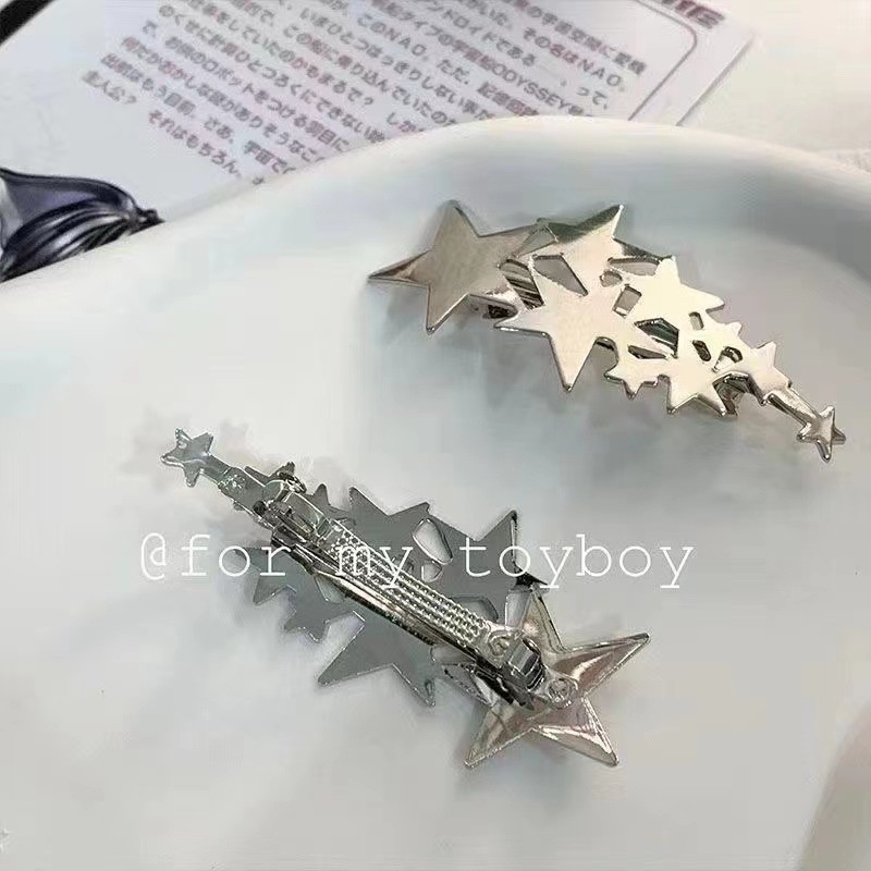Silver Hairpin Five Pointed Star Side Clip Sweet Cool Japanese Girls