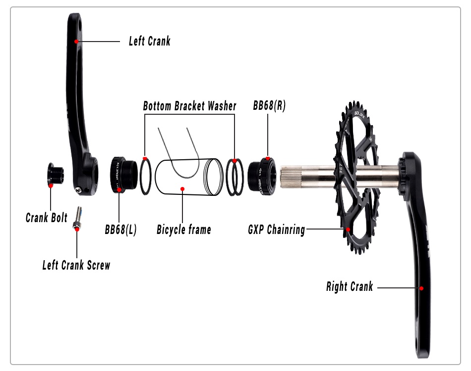 Crankset mountain bike hollowtech GXP 170/175mm crank arm 0mm Offset ...